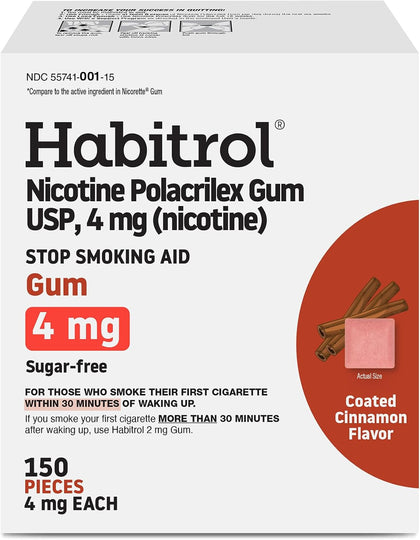 Habitrol Nicotine Gum 4 mg, Cinnamon Flavor, 150 Count