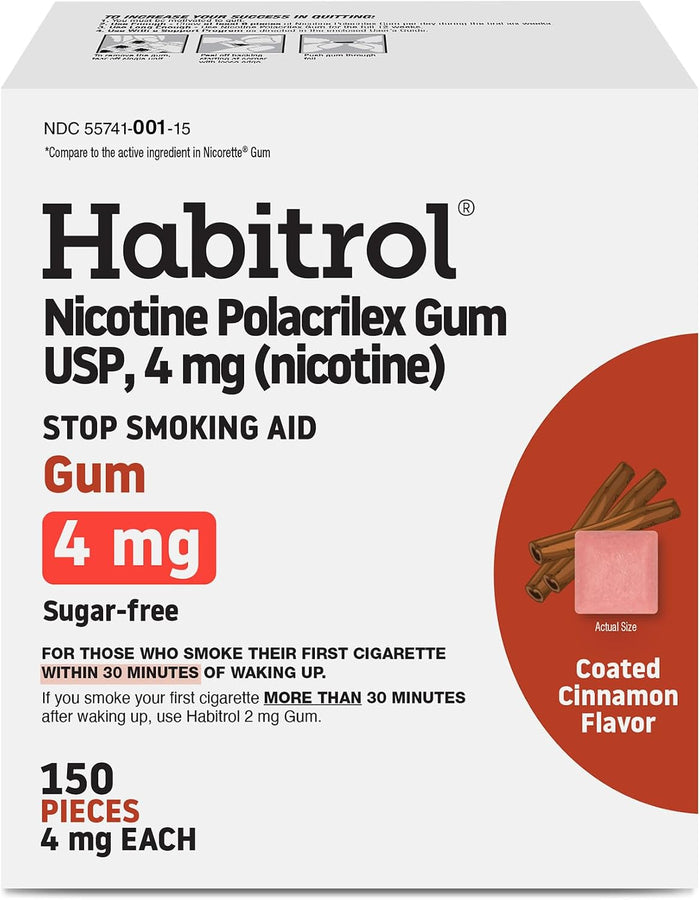 Habitrol Nicotine Gum 4 mg, Cinnamon Flavor, 150 Count